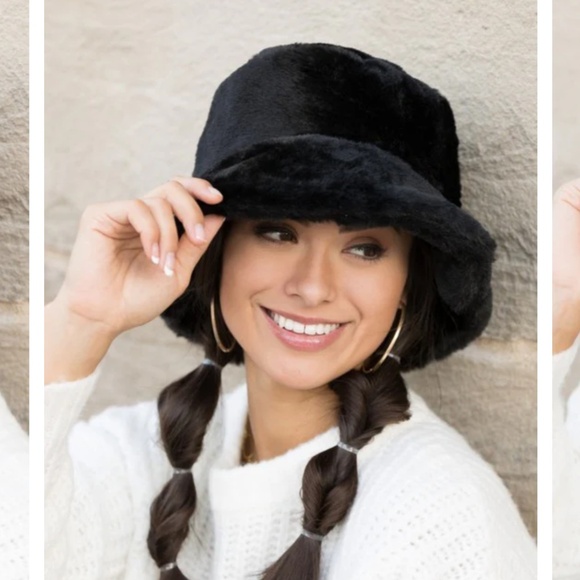 H&M black fur oversize bucket hat - Picture 1 of 2